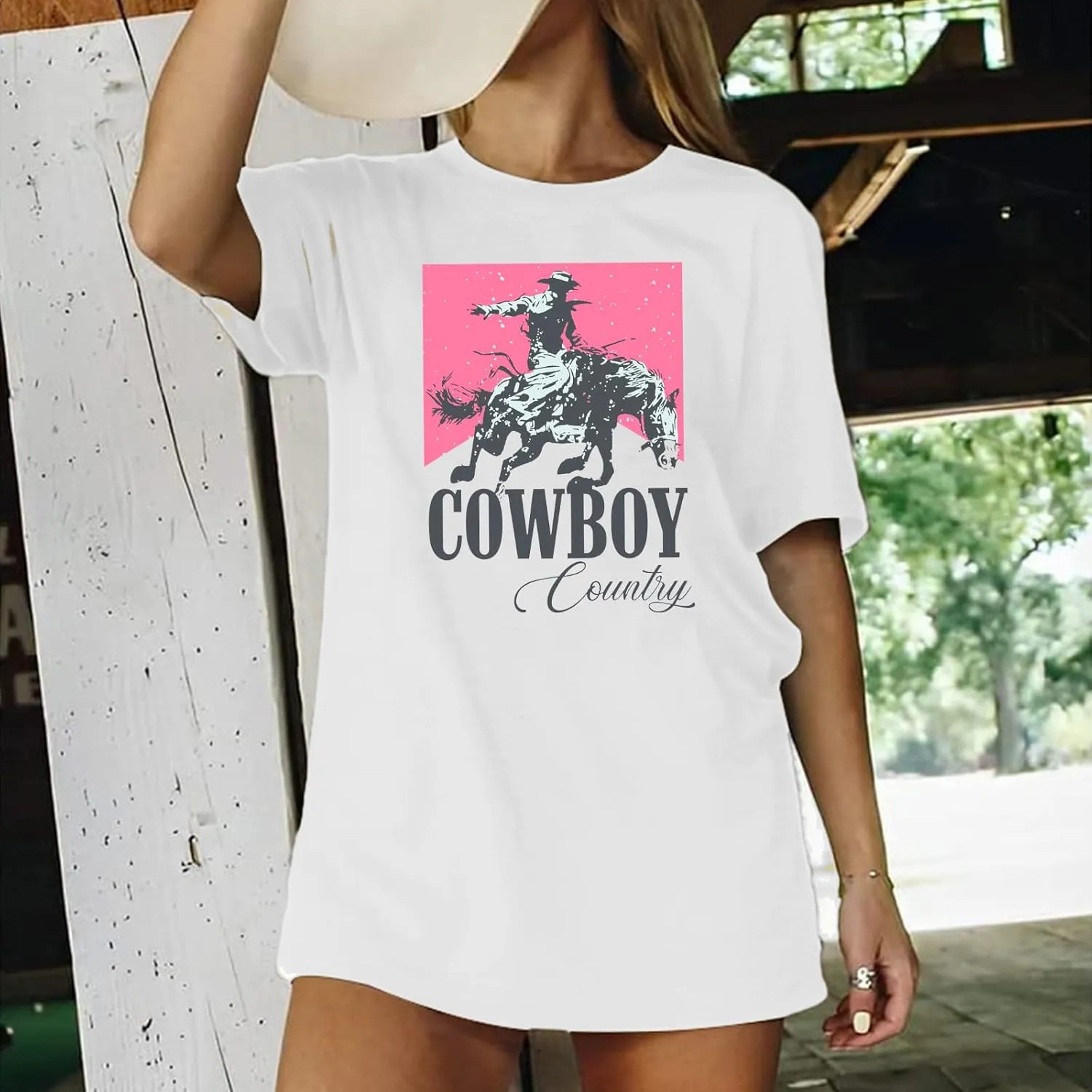 Oversized Western Graphic Shirt Women: Cowboys Country Music Shirt Casual Rodeo Howdy Tee Top