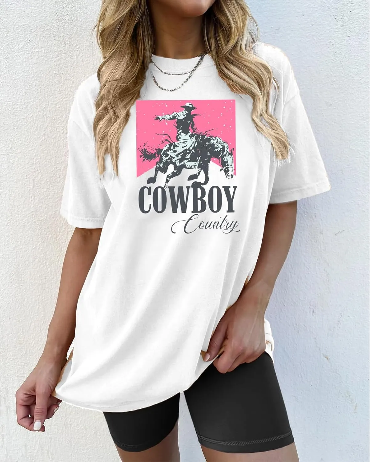 Oversized Western Graphic Shirt Women: Cowboys Country Music Shirt Casual Rodeo Howdy Tee Top