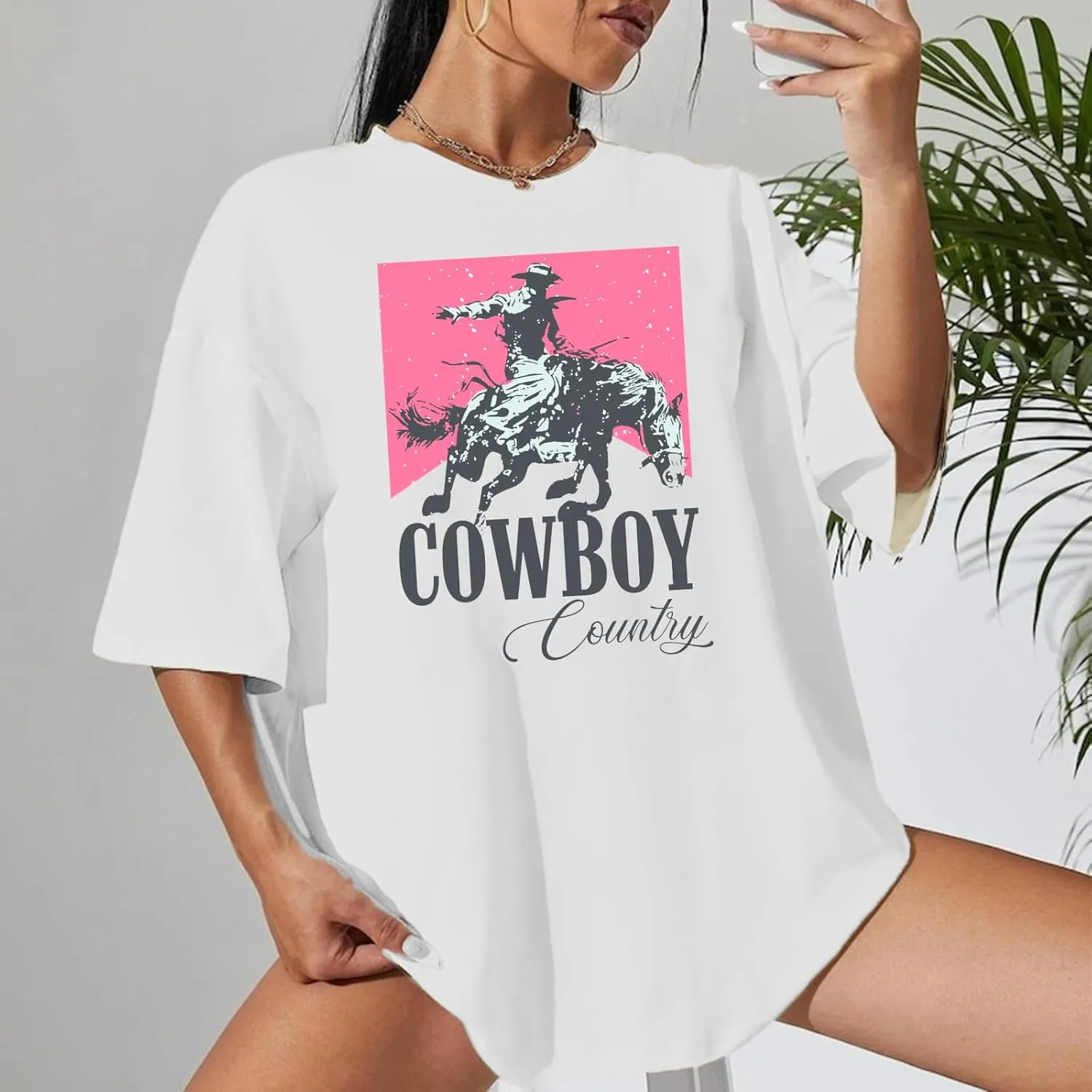 Oversized Western Graphic Shirt Women: Cowboys Country Music Shirt Casual Rodeo Howdy Tee Top