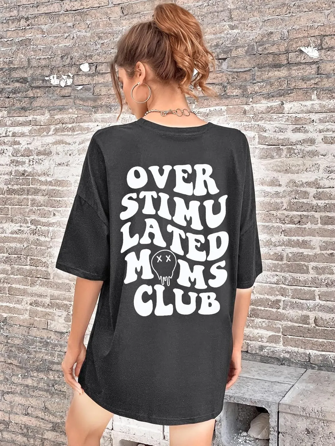 Overstimulated Moms Club Shirt Oversized Mama Shirts Funny Mom Life Graphic Tees Casual Short Sleeve Trendy Tops
