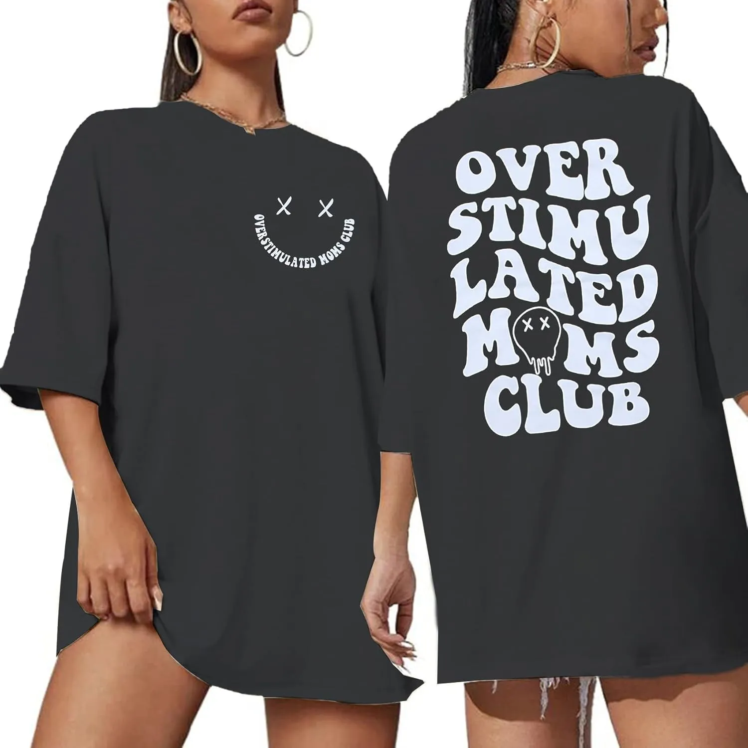 Overstimulated Moms Club Shirt Oversized Mama Shirts Funny Mom Life Graphic Tees Casual Short Sleeve Trendy Tops