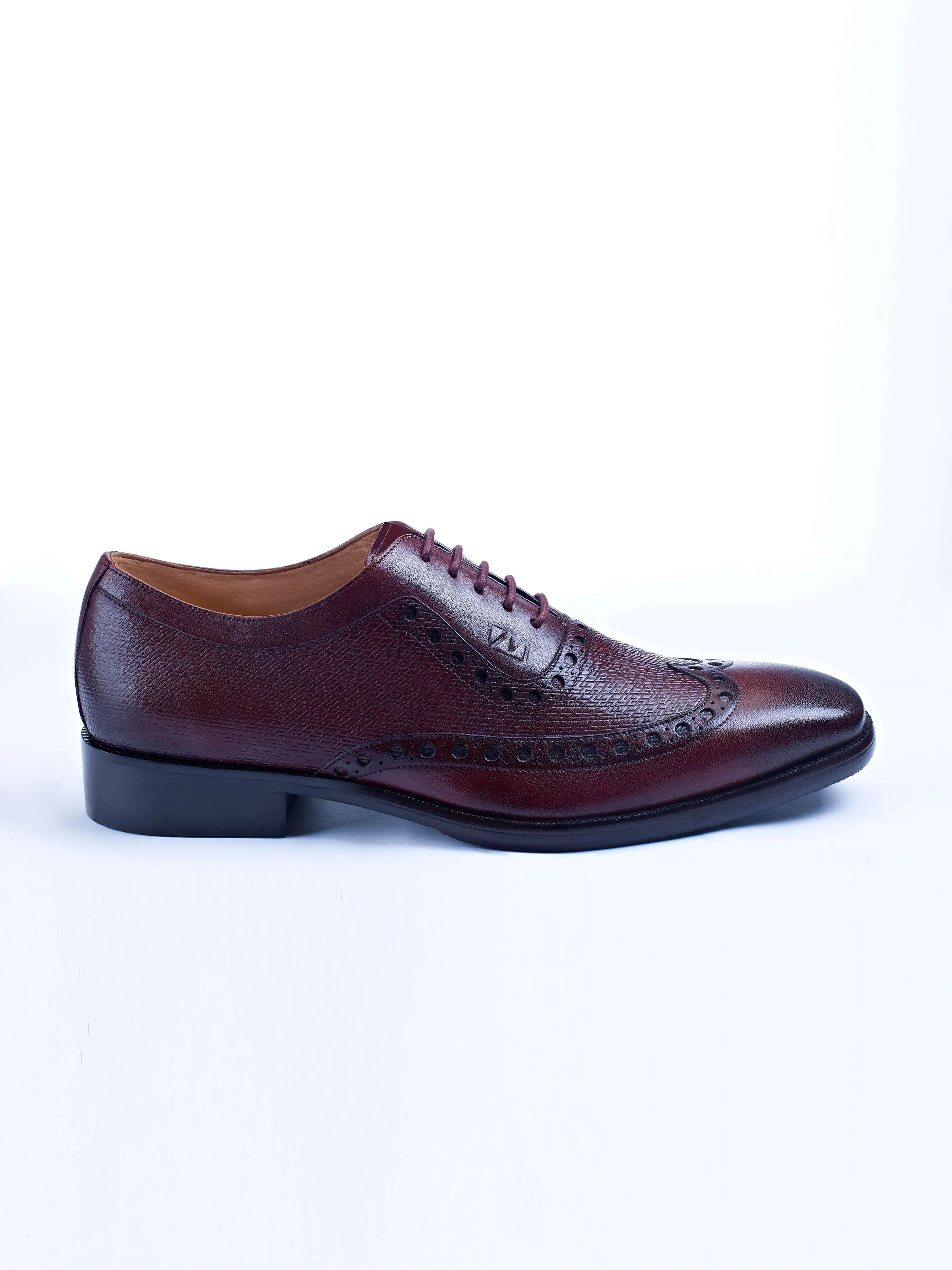 Oxford Lace Up Shoes With Broguing & Zm Embossed Leather Detail