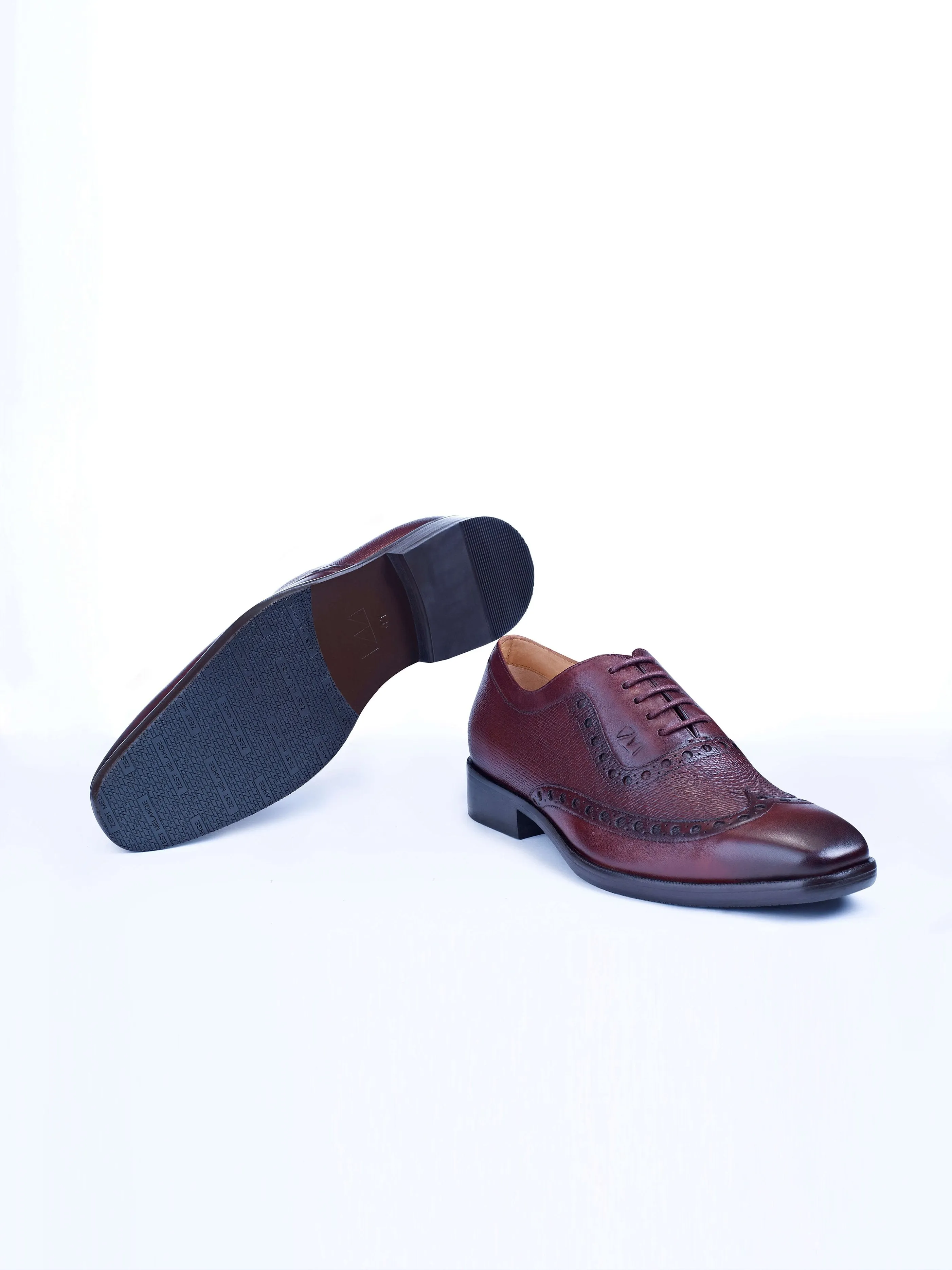 Oxford Lace Up Shoes With Broguing & Zm Embossed Leather Detail