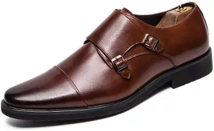 Oxford Shoes for Men Slip On Round Burnished Toe Double Monk Strap Cap Toe Oxford Shoes Low Top Rubber Sole Anti-Slip Outdoor