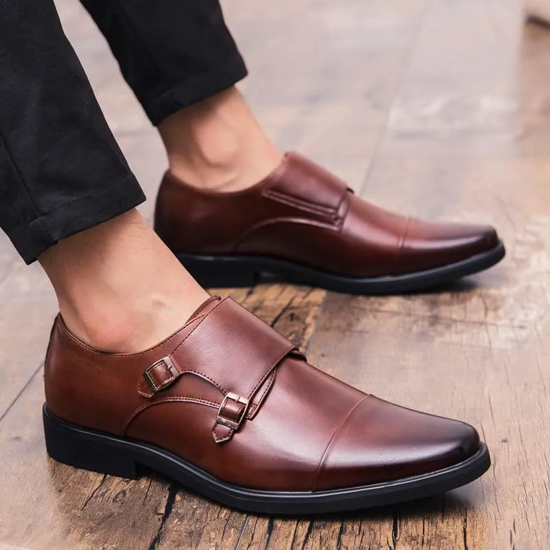 Oxford Shoes for Men Slip On Round Burnished Toe Double Monk Strap Cap Toe Oxford Shoes Low Top Rubber Sole Anti-Slip Outdoor