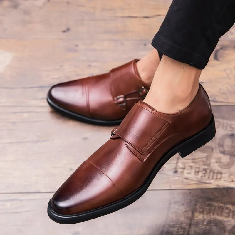 Oxford Shoes for Men Slip On Round Burnished Toe Double Monk Strap Cap Toe Oxford Shoes Low Top Rubber Sole Anti-Slip Outdoor