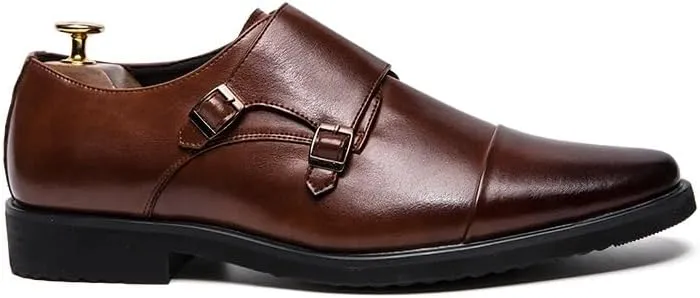 Oxford Shoes for Men Slip On Round Burnished Toe Double Monk Strap Cap Toe Oxford Shoes Low Top Rubber Sole Anti-Slip Outdoor