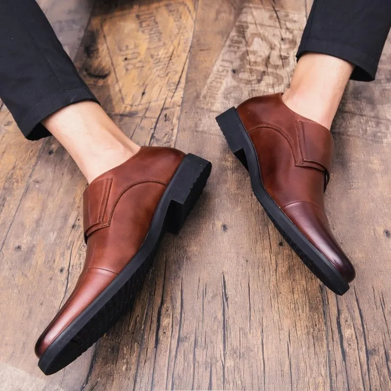 Oxford Shoes for Men Slip On Round Burnished Toe Double Monk Strap Cap Toe Oxford Shoes Low Top Rubber Sole Anti-Slip Outdoor