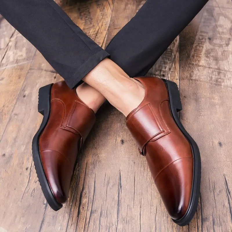 Oxford Shoes for Men Slip On Round Burnished Toe Double Monk Strap Cap Toe Oxford Shoes Low Top Rubber Sole Anti-Slip Outdoor
