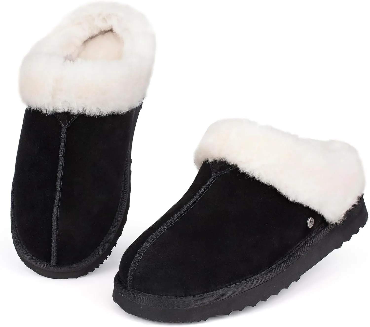 Parfeying Women's Slip on House Slippers, Real Wool from Sheep, Anti-slip Rubber Sole Warm Indoor Outdoor Slippers for Women