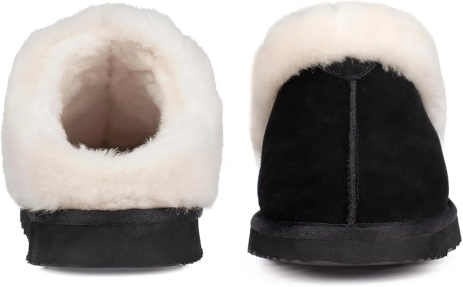 Parfeying Women's Slip on House Slippers, Real Wool from Sheep, Anti-slip Rubber Sole Warm Indoor Outdoor Slippers for Women