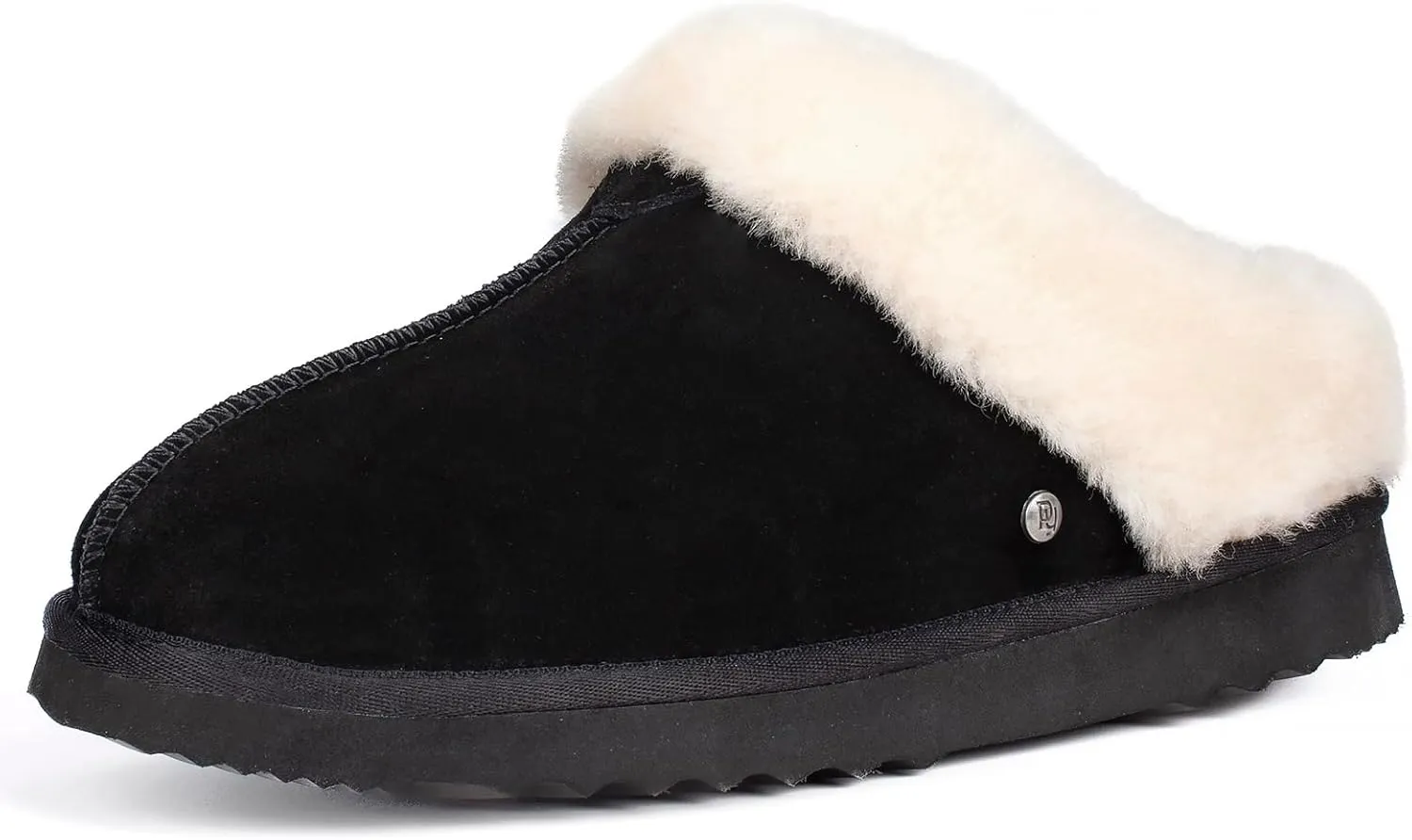 Parfeying Women's Slip on House Slippers, Real Wool from Sheep, Anti-slip Rubber Sole Warm Indoor Outdoor Slippers for Women