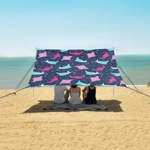 Pink Manta Ray Beach Canopy Tent Anti-UV & Wind Resistant, Camping Sun Shelter Easy Setup Portable,Outdoor Shade Tents with Sandbags,Sand Shovels,Ground Pegs & Stability Poles