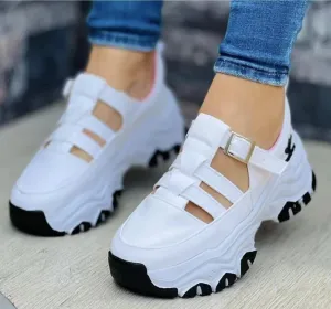 Platform Fashion Sneakers for Women,Woman Platform Sneakers Round Toe Suede Buckle Made for Daily Casual,White,37