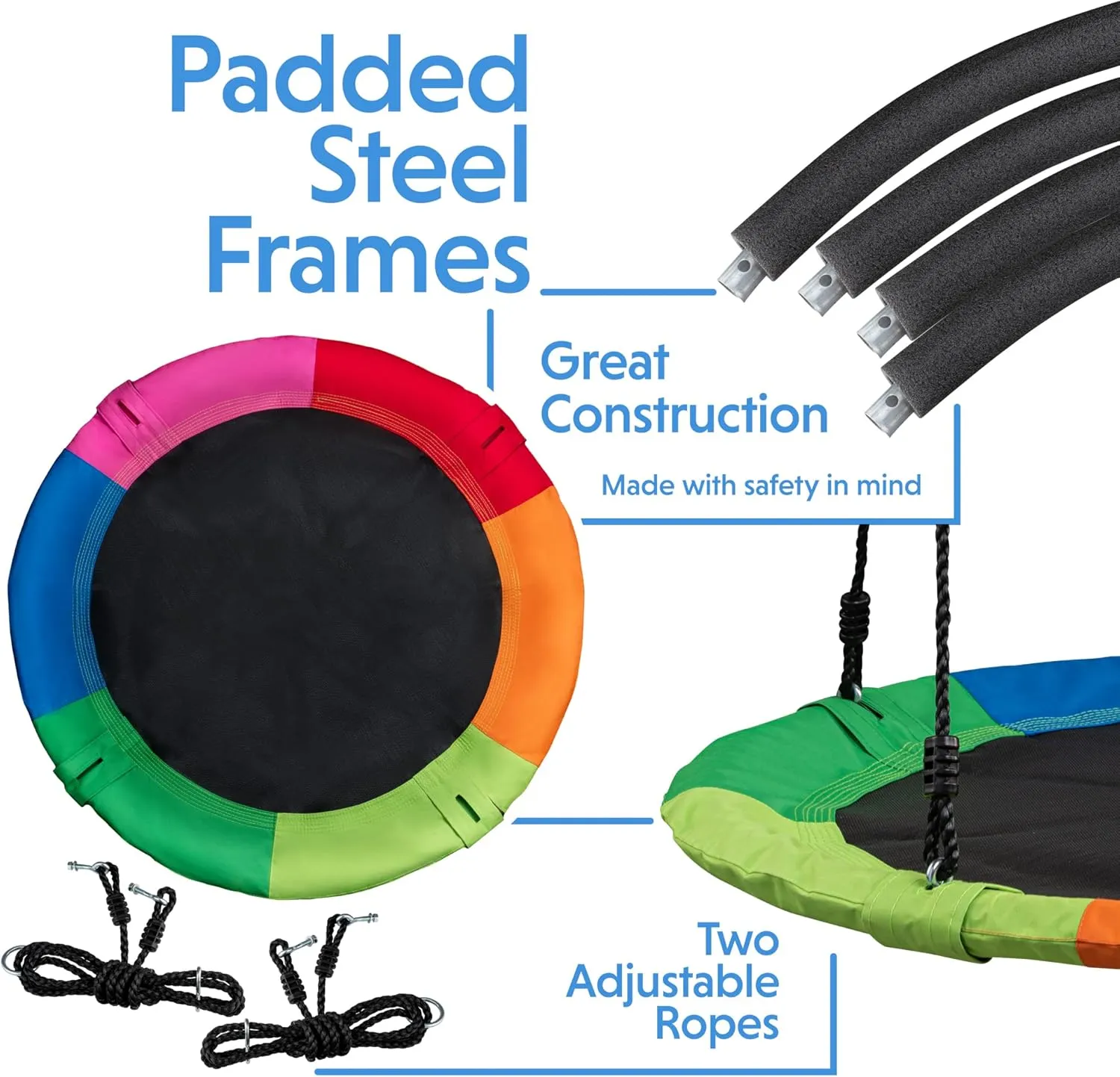 PlayVibe Tree Swing – 40 Inch Saucer Swing for Kids Outdoor – Round Disc Hanger with 900Lb Weight Capacity, 600D Oxford Waterproof Fabric Hanging Straps (Multicolor)