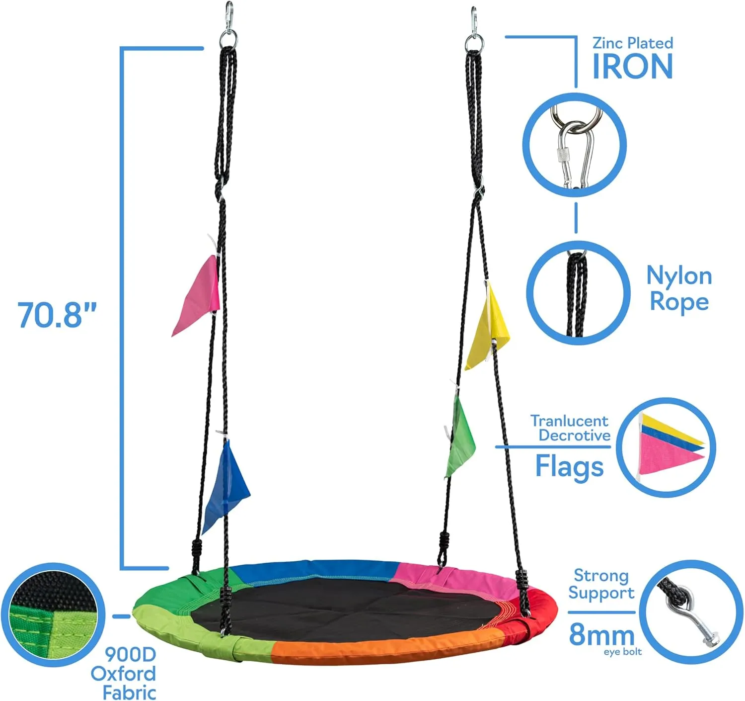 PlayVibe Tree Swing – 40 Inch Saucer Swing for Kids Outdoor – Round Disc Hanger with 900Lb Weight Capacity, 600D Oxford Waterproof Fabric Hanging Straps (Multicolor)