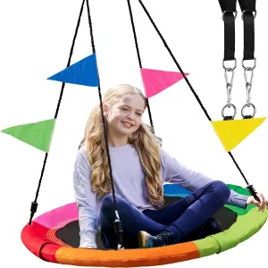 PlayVibe Tree Swing – 40 Inch Saucer Swing for Kids Outdoor – Round Disc Hanger with 900Lb Weight Capacity, 600D Oxford Waterproof Fabric Hanging Straps (Multicolor)