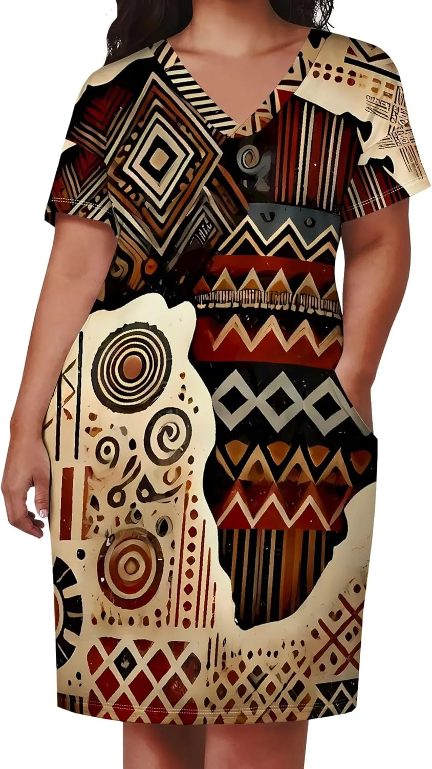 Plus Size Tshirt Dresses for Curvy Women African Attire Dress Midi T Shirt Sundress Oversized Dresses with Pocket
