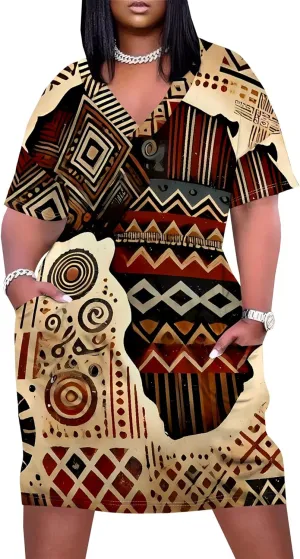 Plus Size Tshirt Dresses for Curvy Women African Attire Dress Midi T Shirt Sundress Oversized Dresses with Pocket