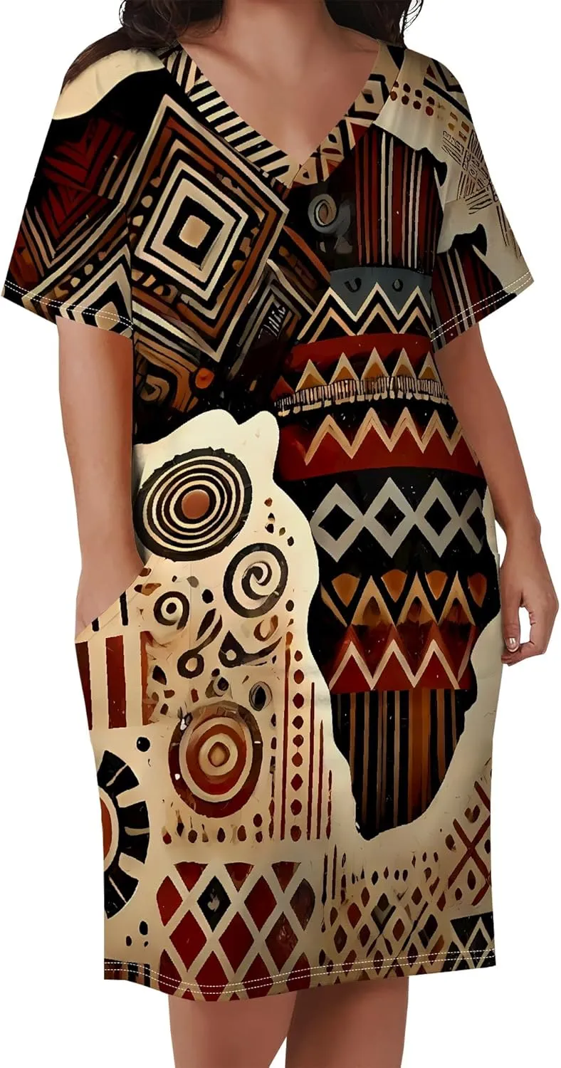 Plus Size Tshirt Dresses for Curvy Women African Attire Dress Midi T Shirt Sundress Oversized Dresses with Pocket
