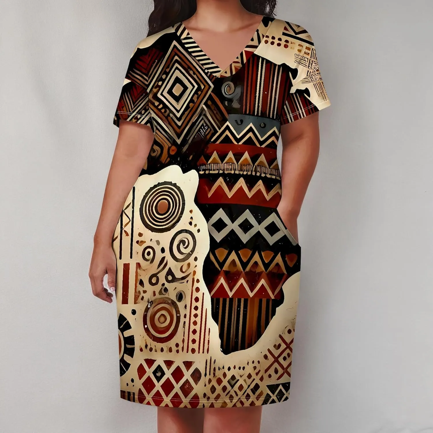 Plus Size Tshirt Dresses for Curvy Women African Attire Dress Midi T Shirt Sundress Oversized Dresses with Pocket