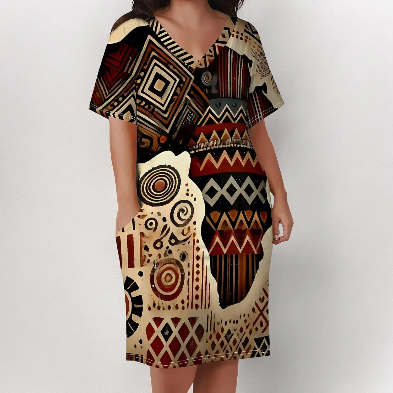 Plus Size Tshirt Dresses for Curvy Women African Attire Dress Midi T Shirt Sundress Oversized Dresses with Pocket