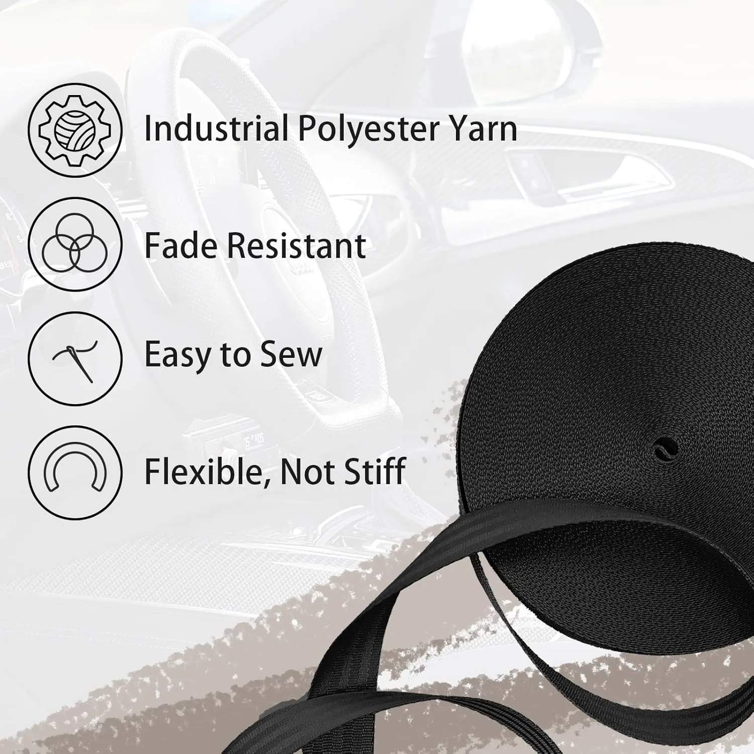 Polyester Webbing Strap 16 Colors – 1"&1.5"&1.9" – 16.5 25 33 55 Yards Heavy Duty Webbing Roll, Flat Webbing Strap for Indoor&Outdoor Gear, Climbing, DIY Crafting, Repairing