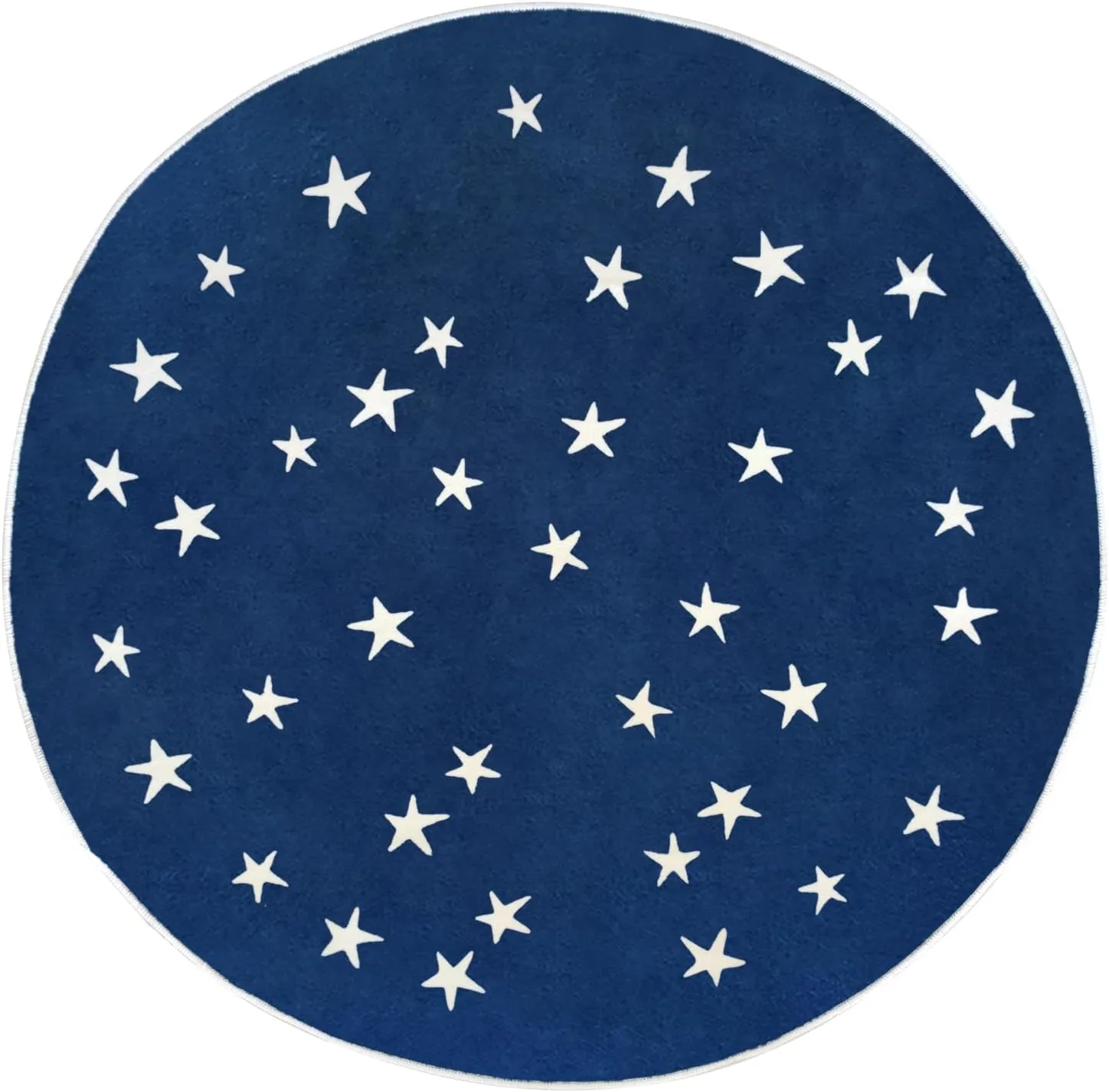Poowe Stars Round Rug Starry Sky Stars Area Rug Soft Durable Washable for Nursery Playroom Classroom，Kids Area Rug, Large Non-Slip Baby Crawling Floor Mat,Navy Blue-Round 4FT