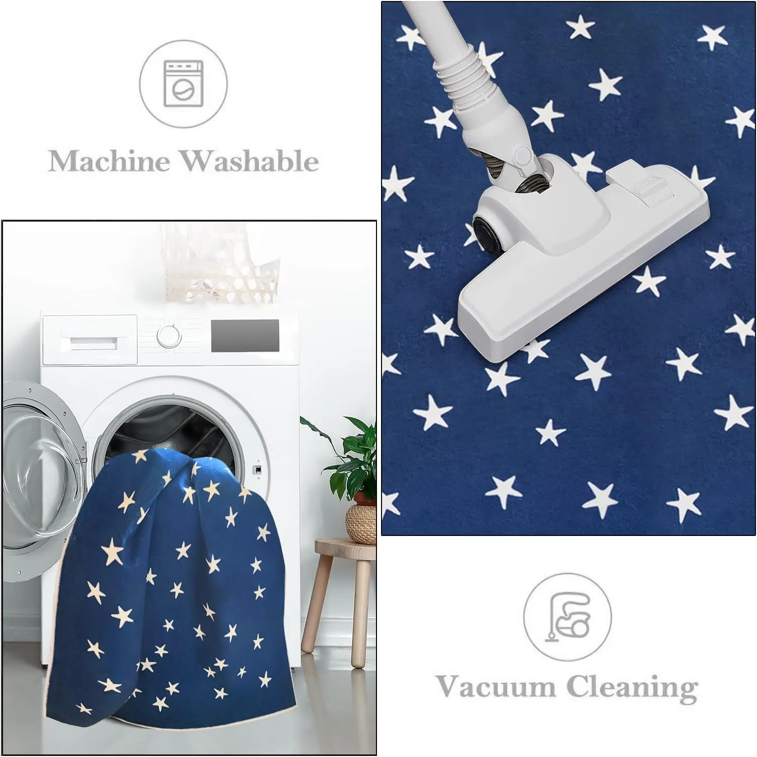 Poowe Stars Round Rug Starry Sky Stars Area Rug Soft Durable Washable for Nursery Playroom Classroom，Kids Area Rug, Large Non-Slip Baby Crawling Floor Mat,Navy Blue-Round 4FT