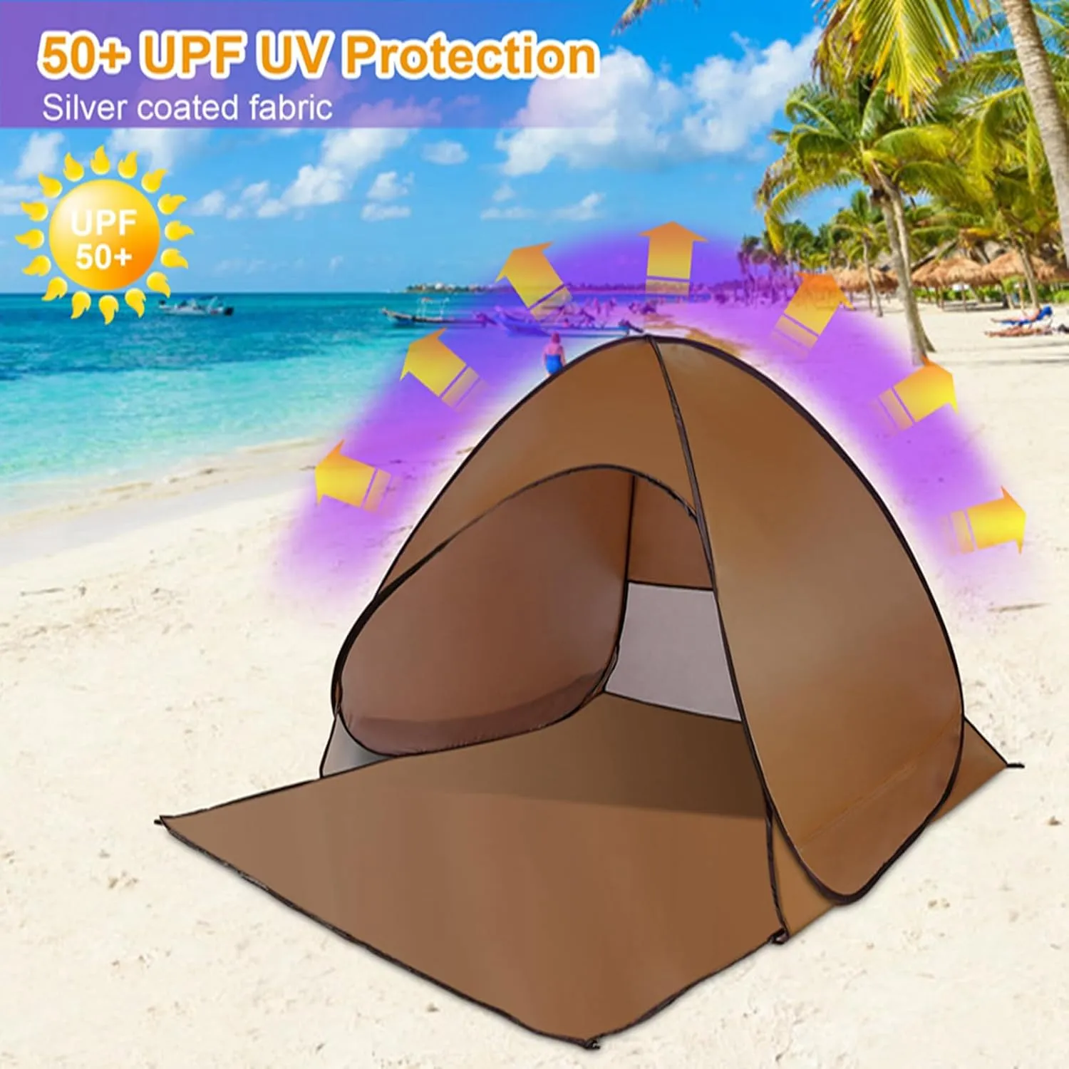 Pop Up Beach Tent for 2-3 Person, UPF50  Anti-UV Sun Shelter w/Storage Bag