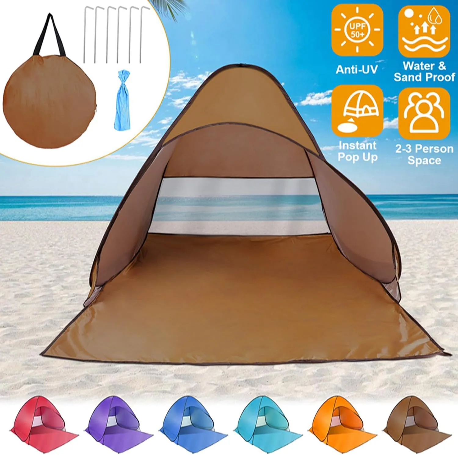 Pop Up Beach Tent for 2-3 Person, UPF50  Anti-UV Sun Shelter w/Storage Bag