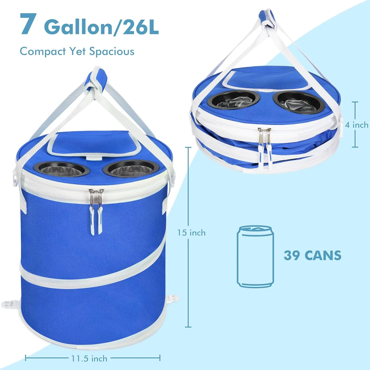 Pop-Up Collapsible Cooler Bag & Ice Chest - Insulated, Lightweight with Waterproof Interior & Built-in Cup Holder | Leak-Proof Portable Cooler for Camping, Beach, Picnics, Travel