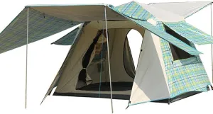 Pop Up Tent with Porch for 3-4 Person, Waterproof Instant Camping Tent, Double Layer, Automatic Setup for Hiking, Beach Outdoor