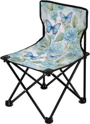 Portable Camping Folding Chairs Foldable Chair Small Flower Blue Butterfly Lightweight Backpacking Outdoor Outside Fishing