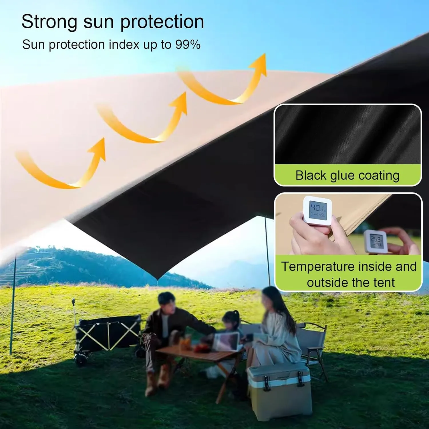 Portable Camping Tarp Shelter, Canopy Sun Shade, Outdoor Tent with Metal Support Poles for Parks, Gardens, Lawns, Courtyards, Four Ways to Set Up