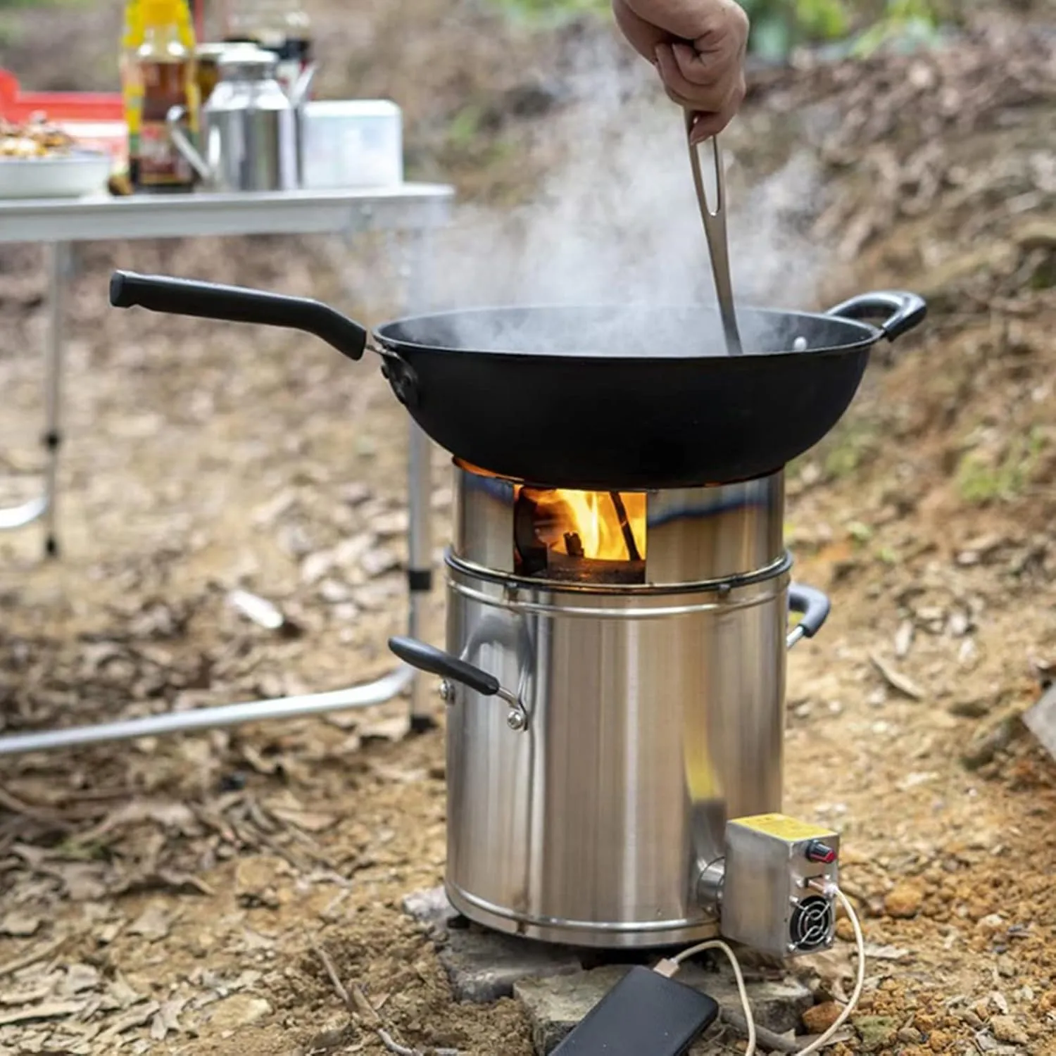 Portable Round Wood Stove, Wood Burning Camping Stove 304 Stainless Steel, Multifunctional Tent Stove for Outdoor Heating and Cooking Picnic BBQ (Color : A)