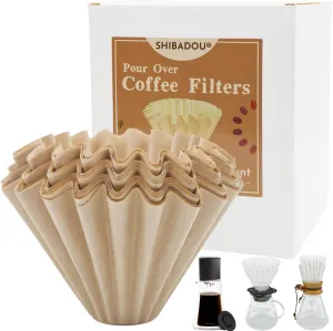 Pour Over Coffee Paper Filters 100 Count, Designed for Stagg XF, Kalita 185, Brumate & Chemex 6-Cup Pour Over Brewers, Brown Unbleached Disposbale Coffee Filters Large Cone Shape Dripper Accessories