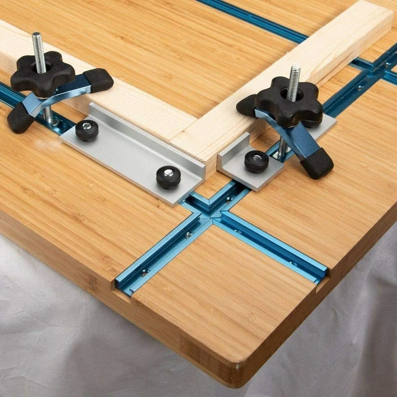 POWERTEC 71609-P4V 3" T-Track Intersection Kit with Predrilled Mounting Holes, 4 Sets, For Universal T track, T Track Accessories for Woodworking Jigs and Fixtures