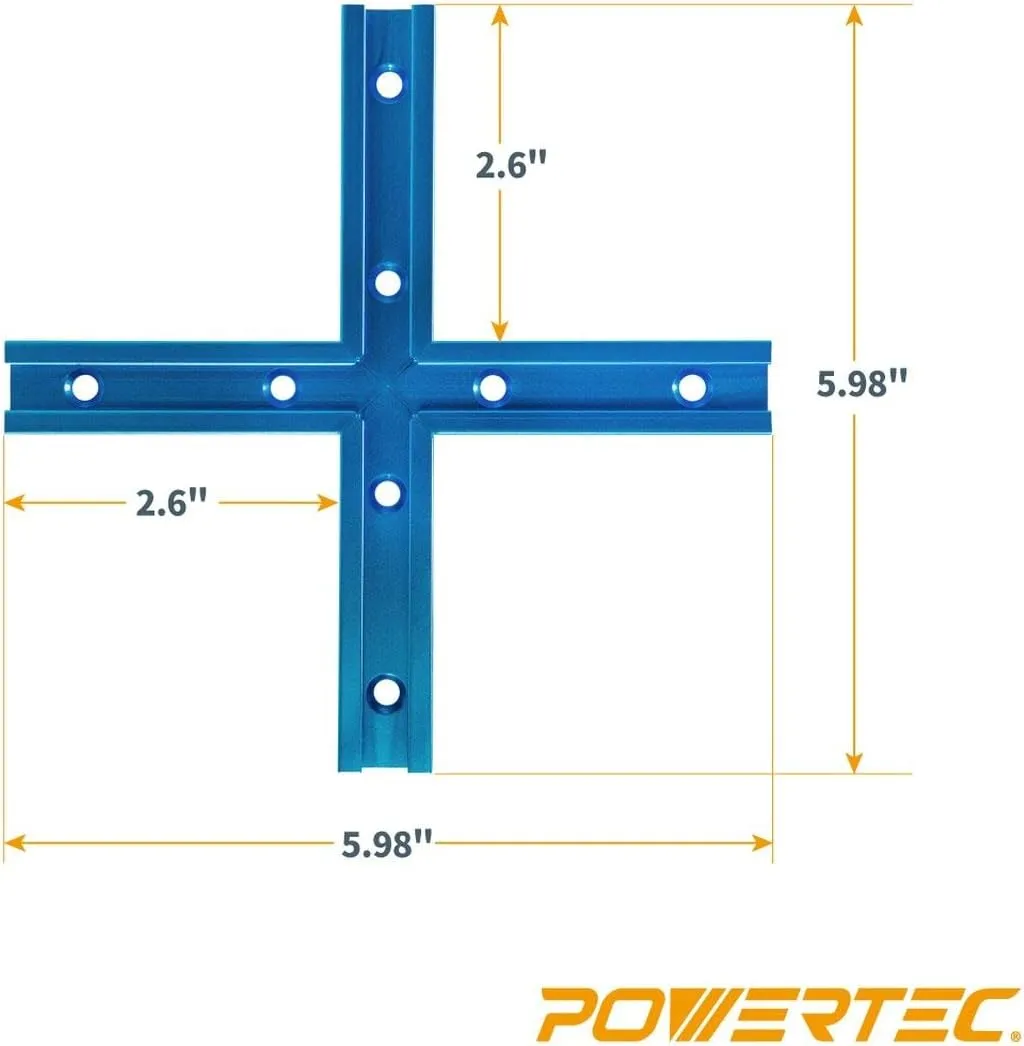 POWERTEC 71609-P4V 3" T-Track Intersection Kit with Predrilled Mounting Holes, 4 Sets, For Universal T track, T Track Accessories for Woodworking Jigs and Fixtures