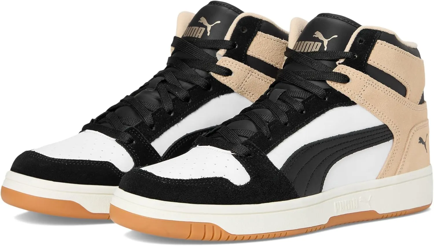 PUMA Women's Rebound Layup Mid Shoes Sneaker, White Black/Cashew, 6