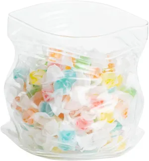 Restaurantware-22 Ounce Unzipped Bag Bowl, 1 Small Glass Bag - Realistic Crinkled Edges, Serve Candy, Popcorn, or Nuts, Clear Glass Bag Bowl, Dishwashable, Flat Base