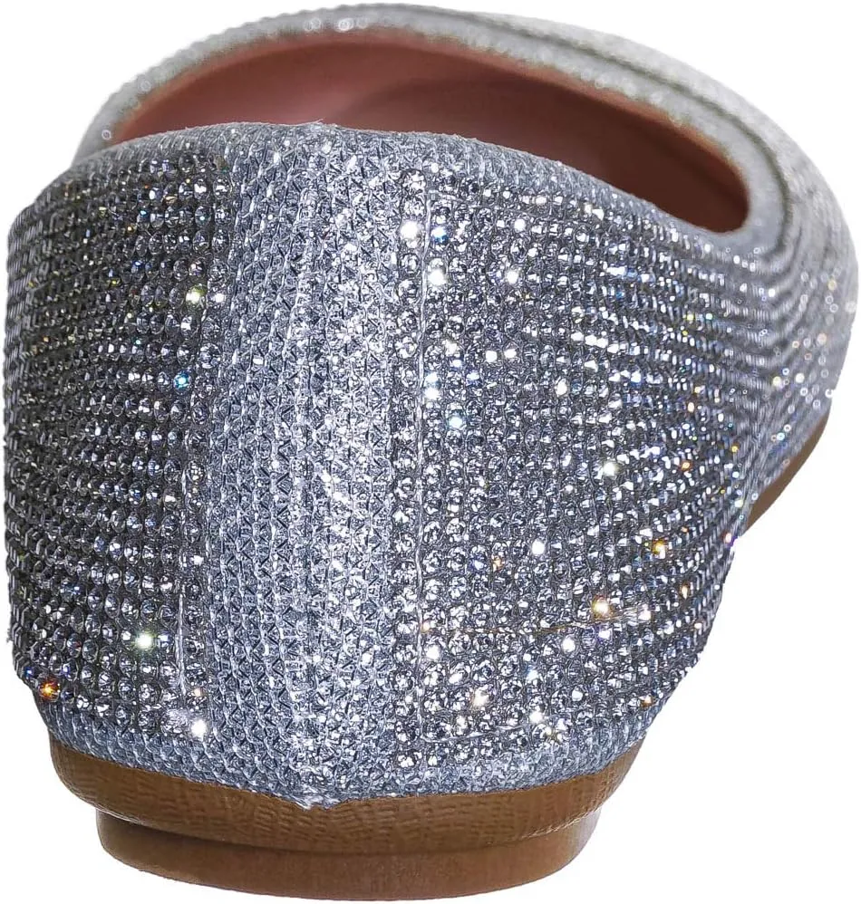 Rhinestone Crystal Embellished Ballet Flats - Round Toe Padded Shoes