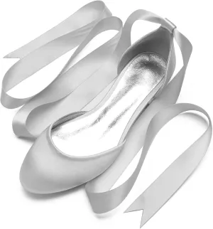 Ribbon Tie Wedding Flats for Bride 5047-62 Satin Comfortable Round Toe Party Dress Pumps Ballet Flat Shoes