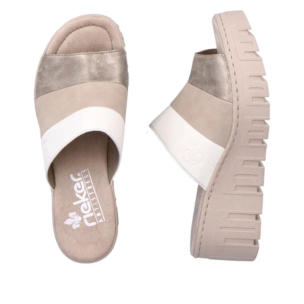 RIEKER - 68092-62 CHUNKY FASHION MULE - BEIGE COMBI
