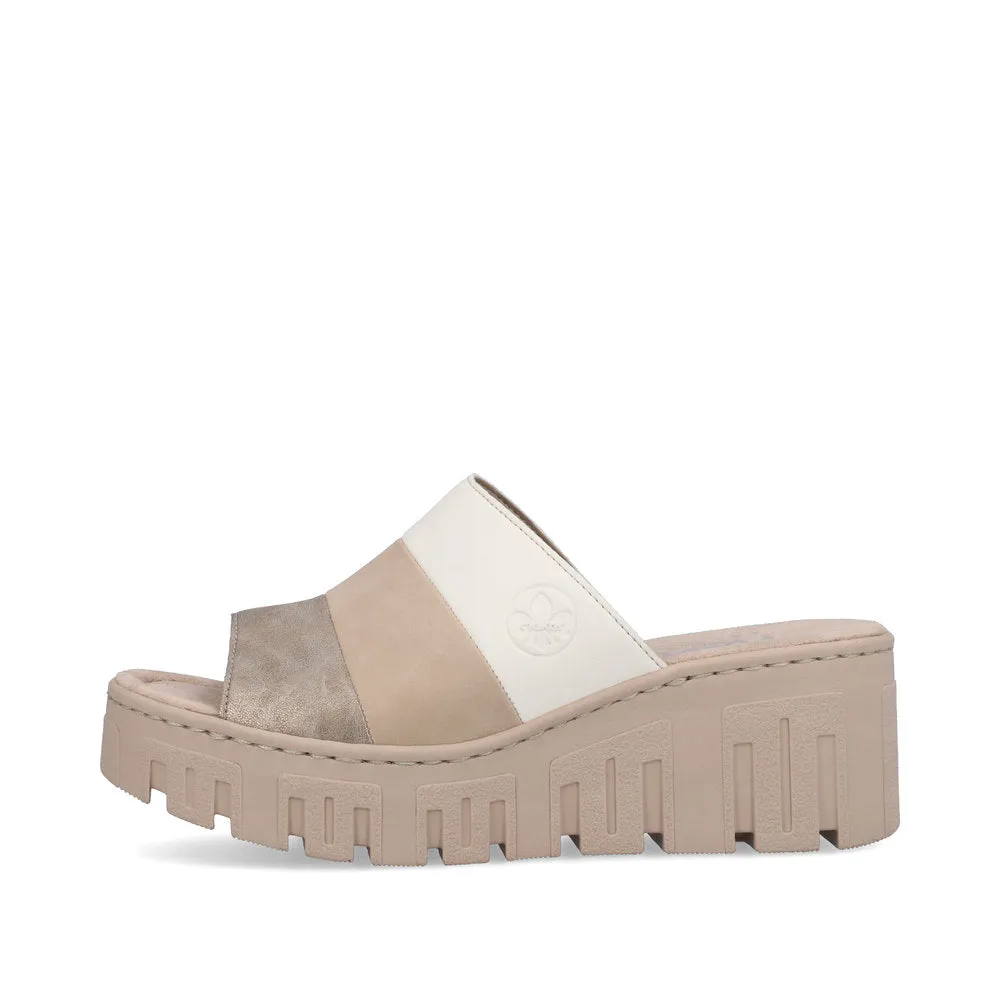 RIEKER - 68092-62 CHUNKY FASHION MULE - BEIGE COMBI