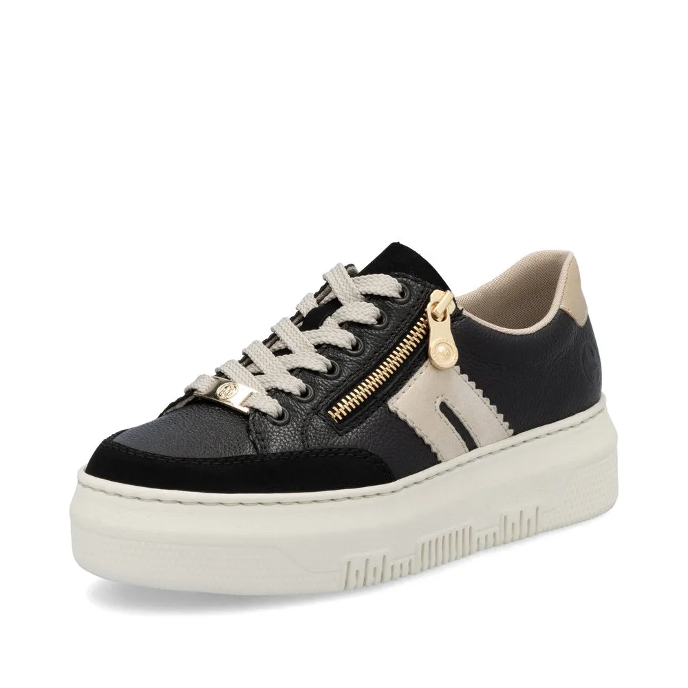 Rieker Flatform Zip Trainer Black/Beige