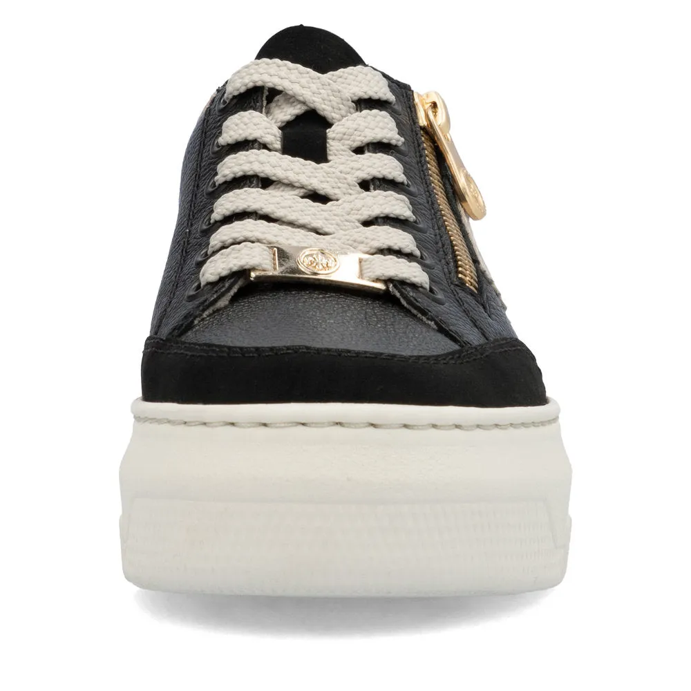 Rieker Flatform Zip Trainer Black/Beige
