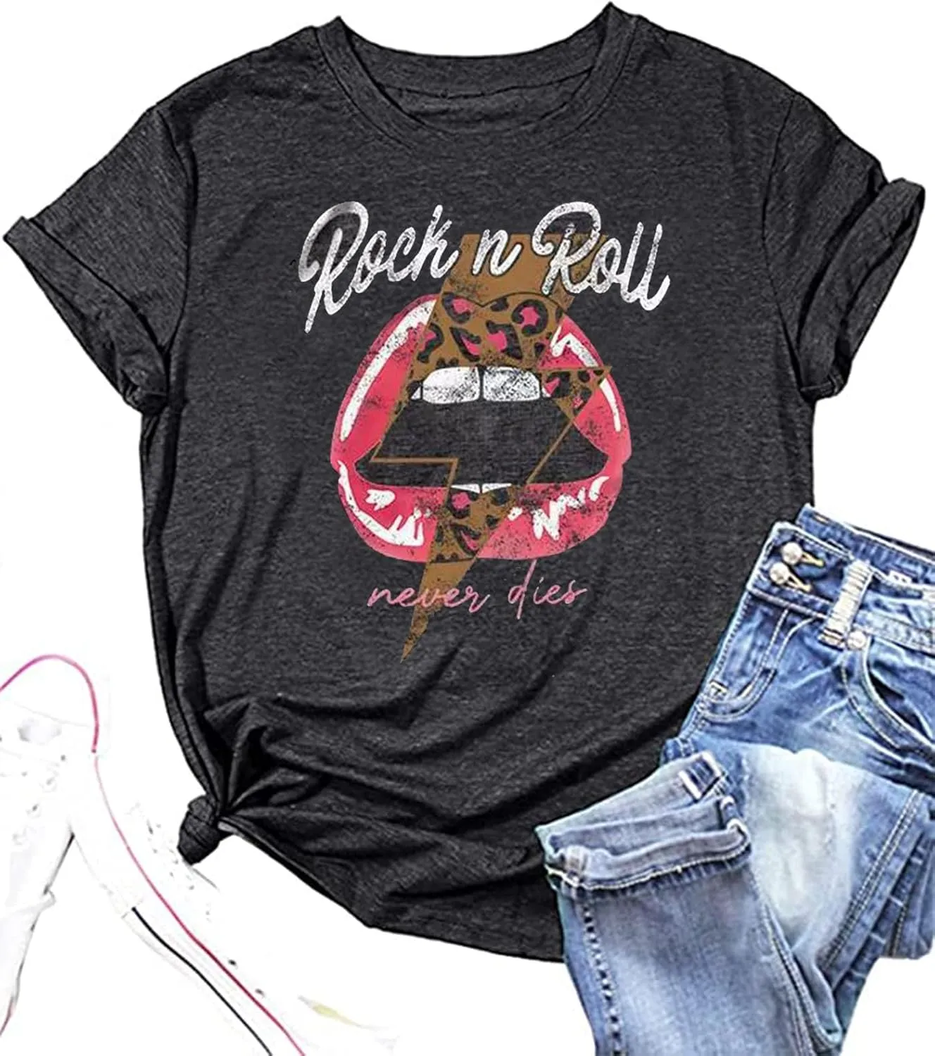 Rock N Roll Shirt Women Vintage Rock Music Graphic Shirt Country Music Tee Funny Letter Printed Casual Short Sleeve Tops