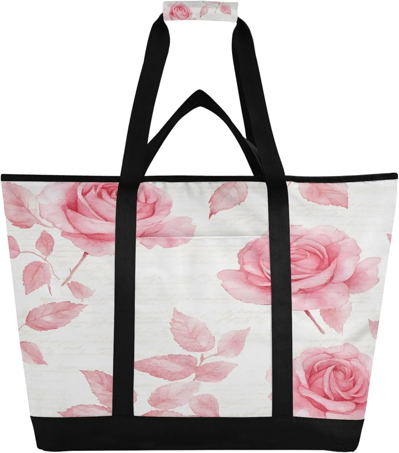 Roses Reusable Insulated Cooler Bag with Ice Pack Compartment - Large 139L Waterproof Thermal Grocery Tote for Picnic Beach Camping Lunch Storage
