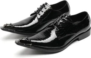 Santimon Mens Western Pointed Toe Leather Lace Up Dress Shoes Fashion Metal Tip Oxford